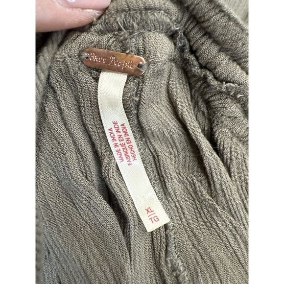 Free People Smocked Maxi Dress XL Olive Khaki Boho Gauze Summer Beach Vacation - Picture 10 of 12